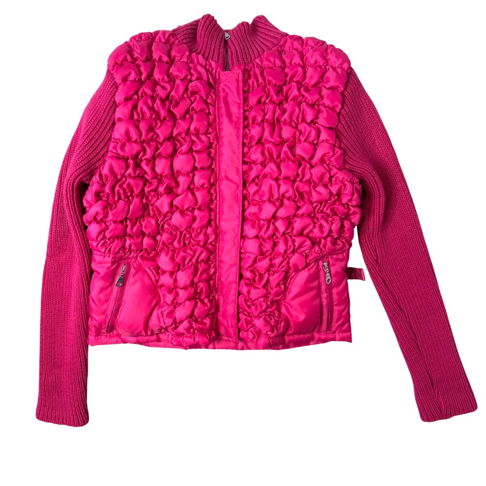 Charlotte Russe Hot‎ Pink Bubble Jacket Mixed Media Size L Mock Neck Y2k